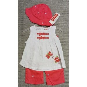 Fisher-Price 3-Piece Set Baby Girl 12M Sleeveless Top Shorts Sun‎ Hat Floral NWT